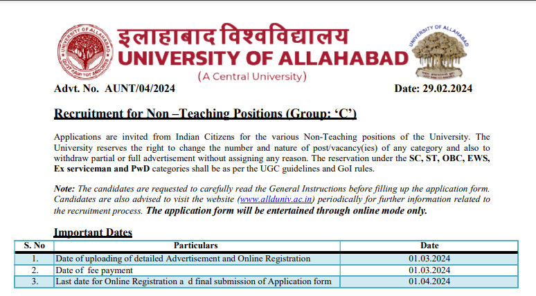 University Non Teaching Post Vacancy 2024