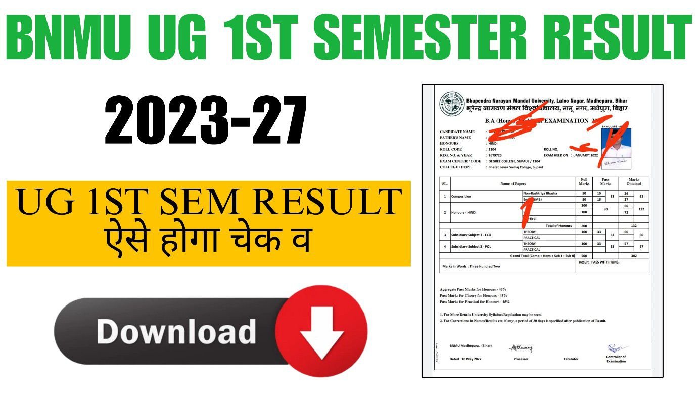 BNMU UG 1st Semester Result 2024