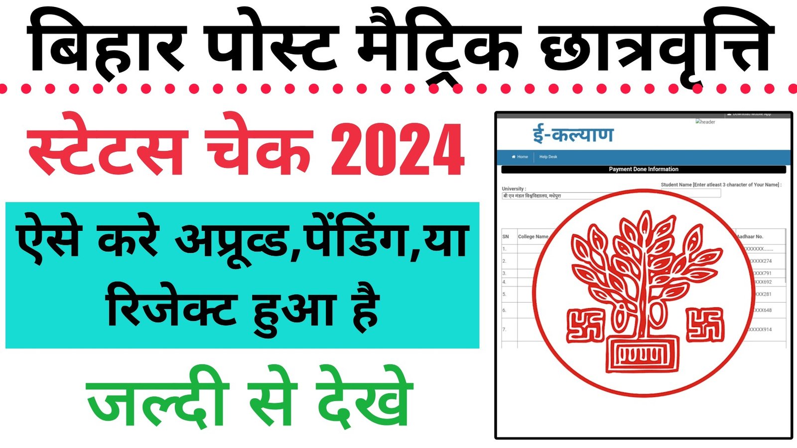 Bihar Post Matric Scholarship Status 2024