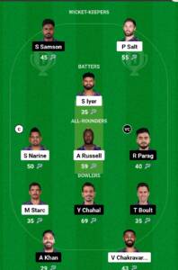 KKR vs RR Dream11 Prediction in Hindi