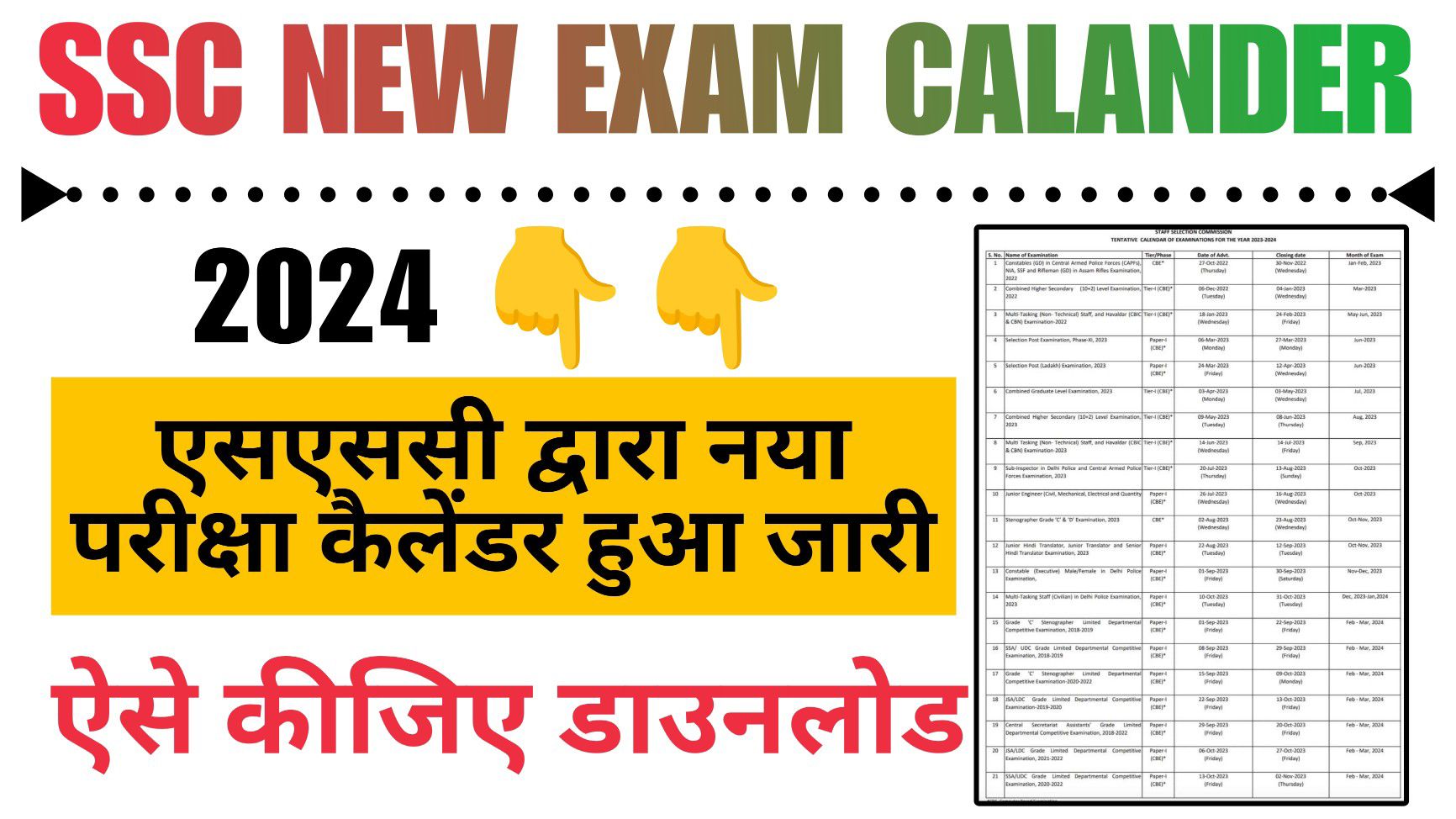 SSC New Exam Calander 2024