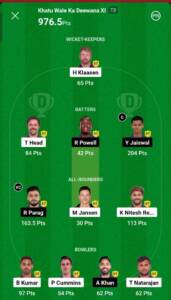 Srh Vs RR Dream 11 Winner