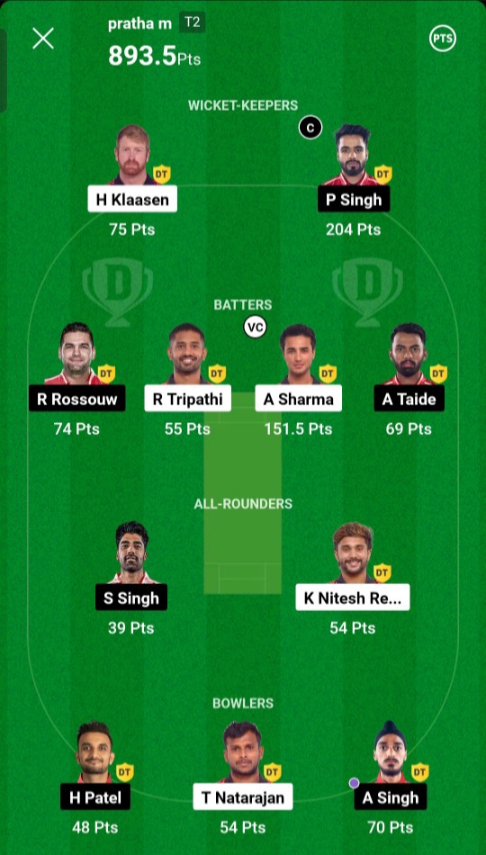 SRH VS PBKS Dream11 Winner