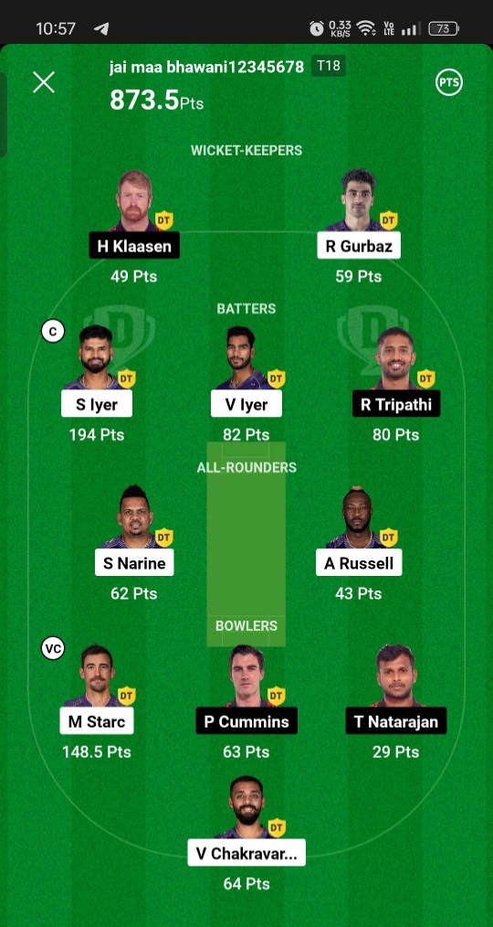 KKR Vs Srh Dream 11 Winner