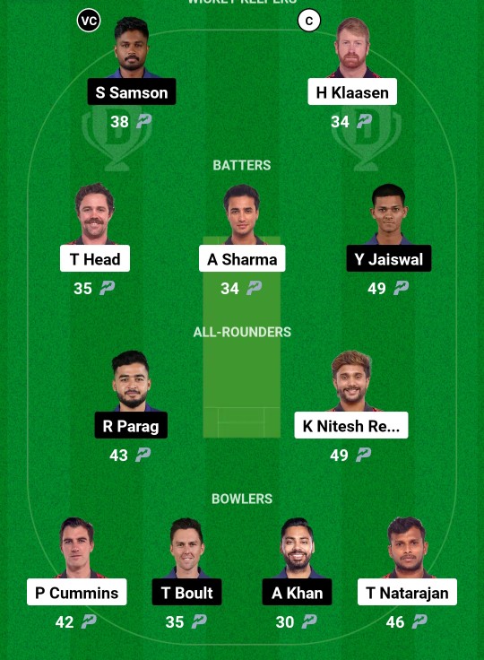 RR Vs srh Dream11 Team 