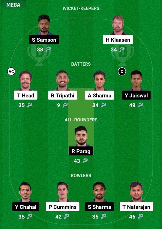 RR Vs srh Dream11 Team