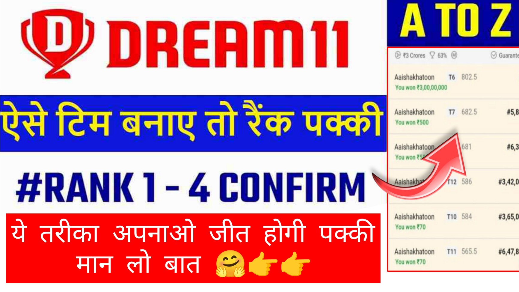 Dream11 Rank 1 Tips