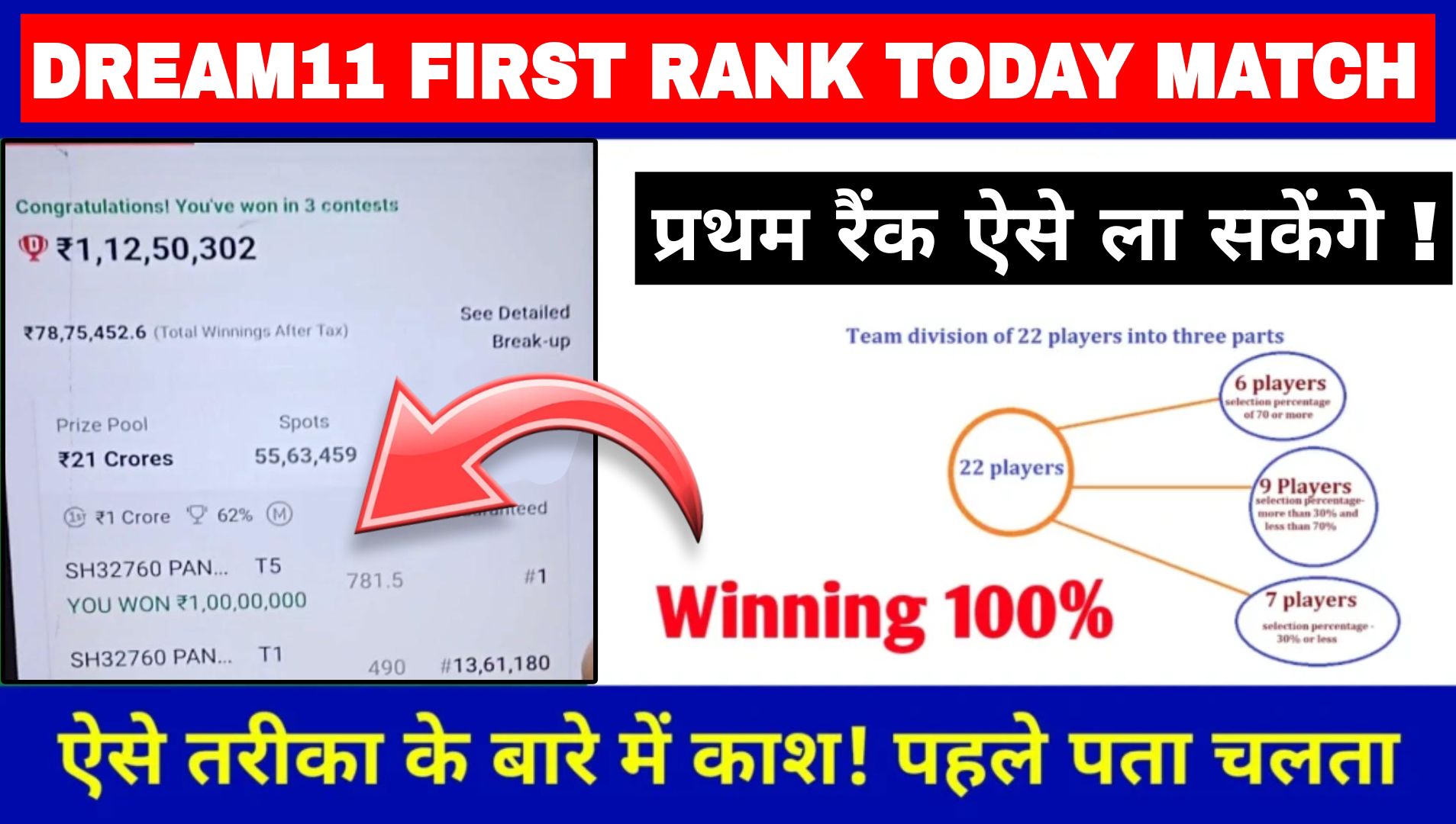 Dream11 First Rank Today Match