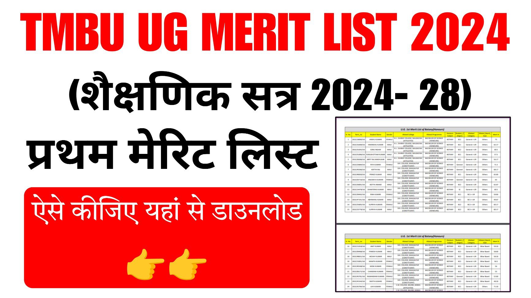 TMBU UG 1St Merit List 2024-2028