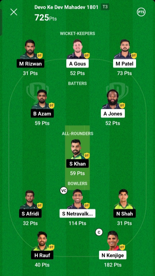 USA VS PAK Dream 11 Winner