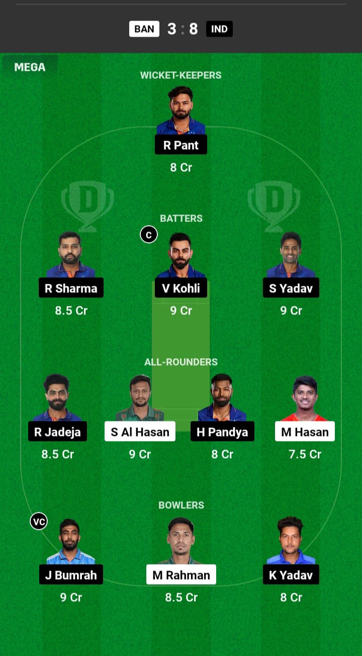 IND vs BAN Dream11 Team 1 