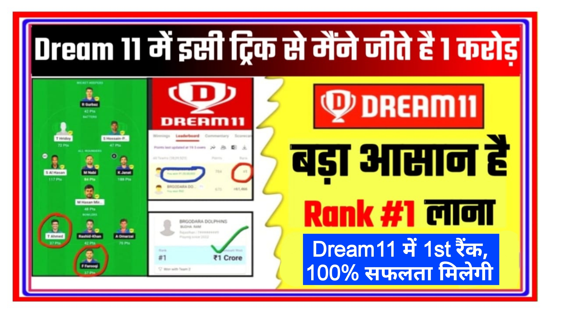 Dream11 में 1st रैंक, 100% सफलता मिलेगी इस फार्मूले के इस्तेमाल करके टीम बनाएं