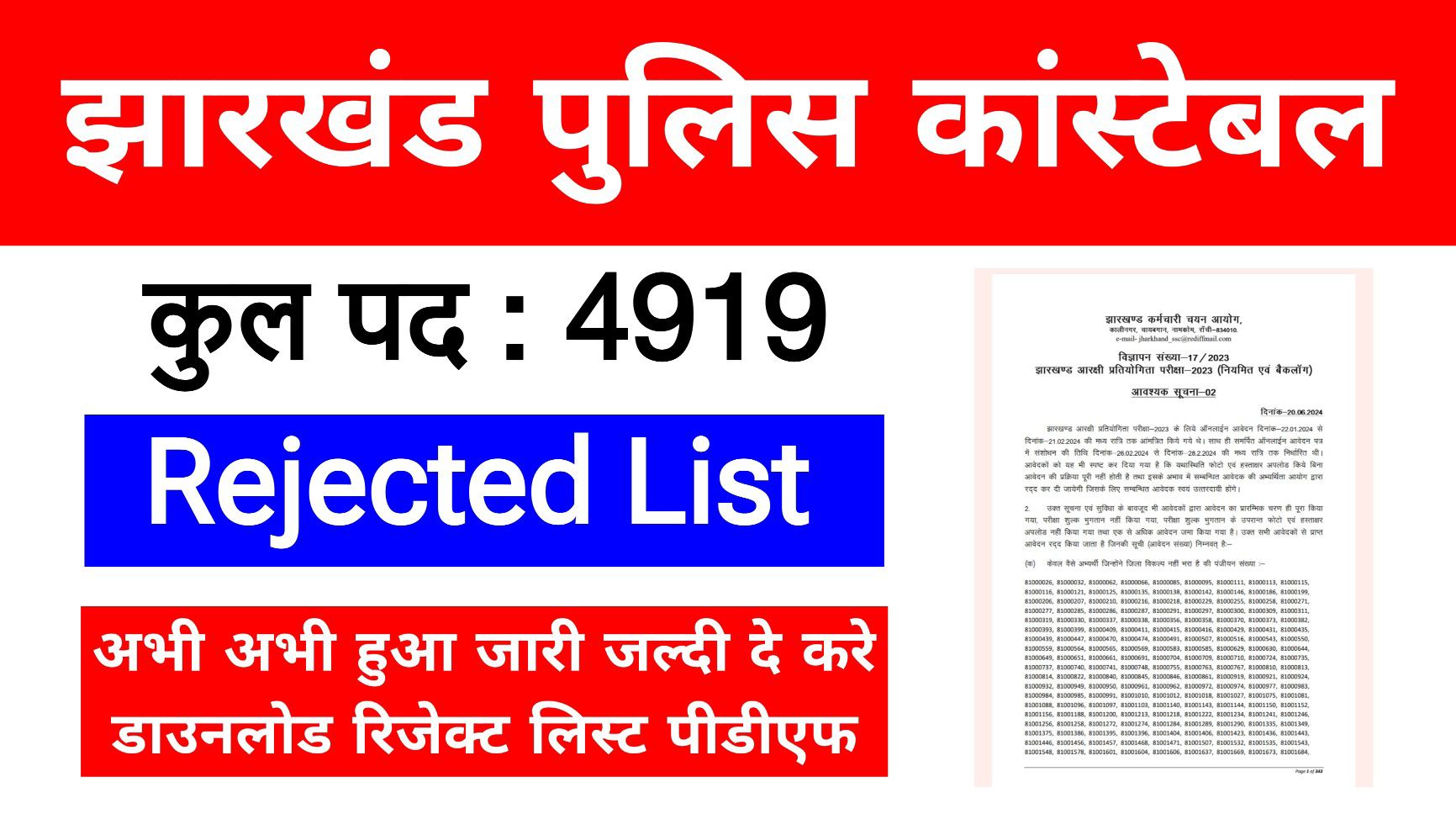 Jharkhand Police Constable Rejected List 2024