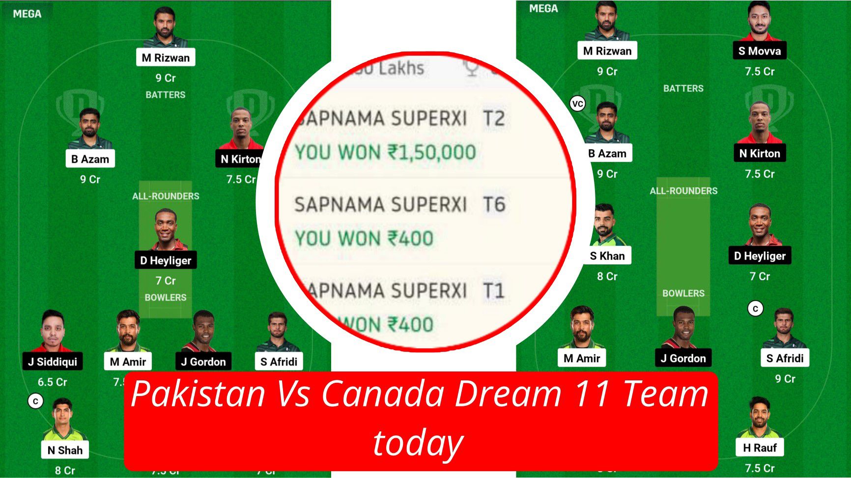 Pakistan Vs Canada Dream 11 Team today