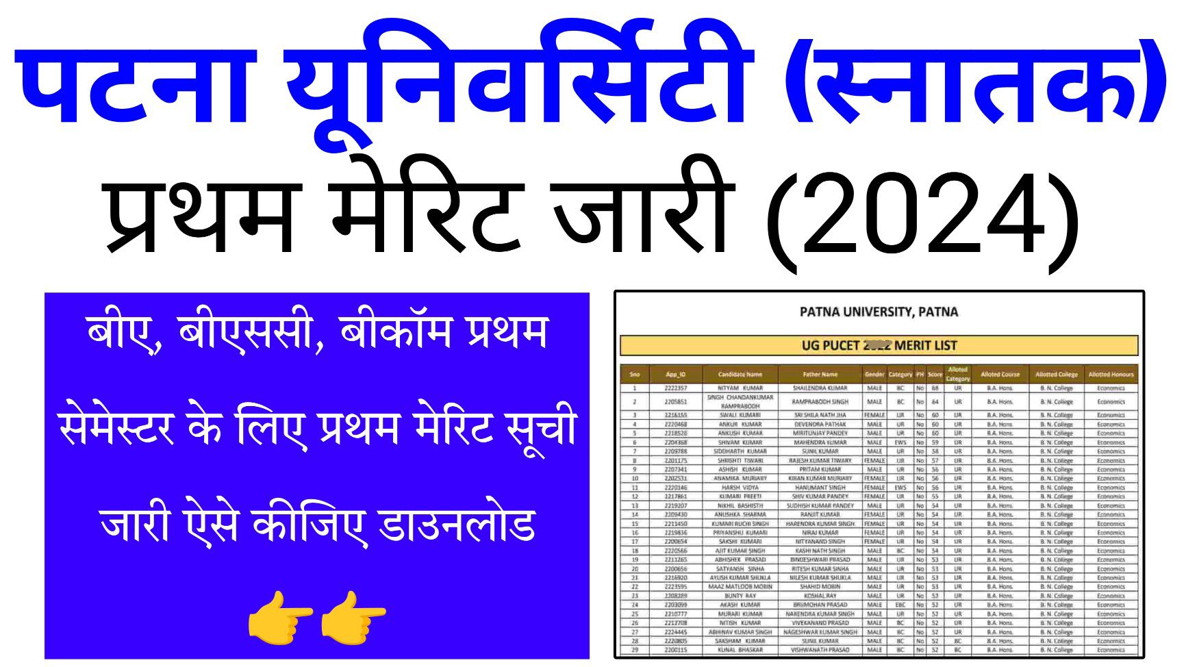 Patna University UG 1st Merit List 2024