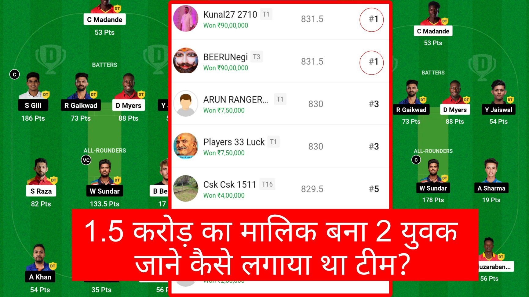 ZIM VS IND Dream11 1.5 Crore Winner